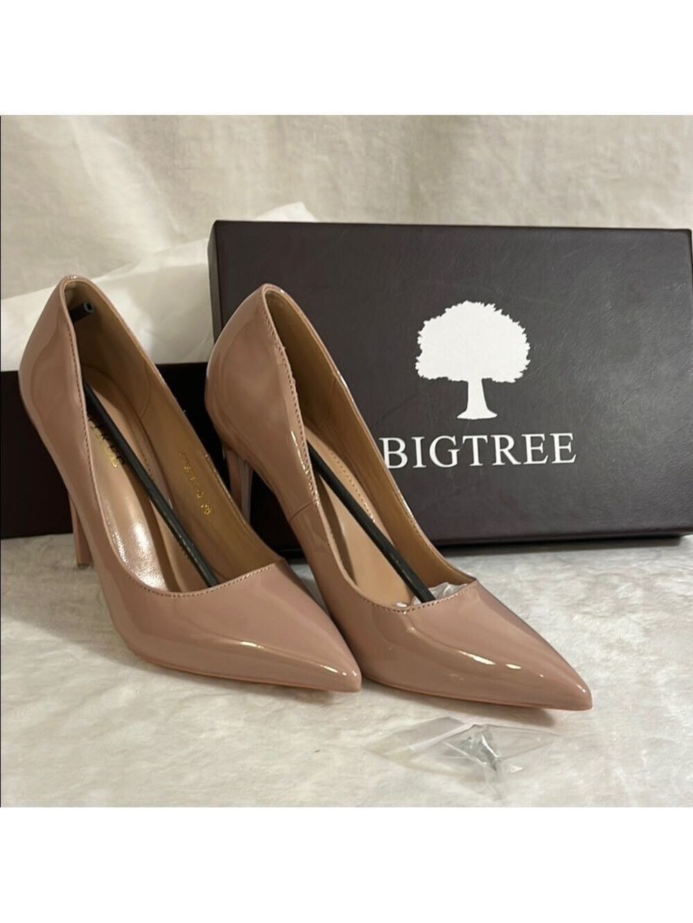 NWOT Blush Stiletto Heels with Glossy Finish and Pointed Toe